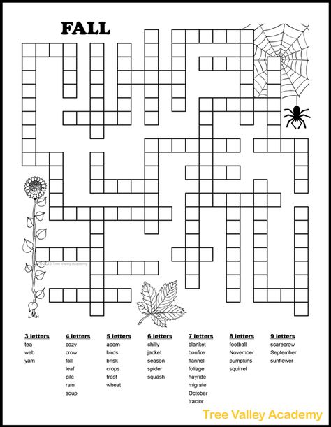 Free printable fall fill in puzzle for kids. Kids will need to fit in 36 autumn themed words into the fill in word puzzle. A fill it in puzzle helps kids work on spelling in a relaxing and fun way. Free downloadable pdf includes answer page. Word Fill In Puzzles Free Printable, Halloween Decoration Printables, Kids Puzzles Printable, Facetime Games, Halloween Kids Activities, Word Puzzles Printable, Crossword Puzzles For Kids, Halloween Crossword Puzzles, Autumn Themed Activities