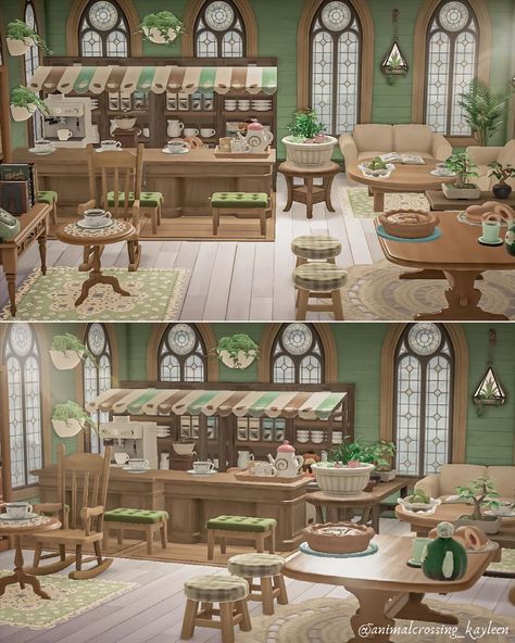 🌿🌾 𝙺 𝙰 𝚈 𝙻 𝙴 𝙴 𝙽 🌾🌿 on Instagram: “Another café anyone? ☕️🥧🪴 The cafécore obsession is real 🙈☕️ 𝙲𝚞𝚜𝚝𝚘𝚖 𝙳𝚎𝚜𝚒𝚐𝚗𝚜 Green Flower Lace Rug - @riel_acnh Green Plaid Flower…” Acnh Family Room Ideas, Acnh Hhp Cafe Ideas, Acnh Hhp Restaurant Ideas, Acnh 2023, Lace Rug, Animal Crossing Interior, Acnh Interior, Interior House Ideas, Acnh Hhp