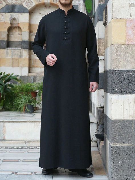 New Stand Collar Casual Buttons Middle East Juba Men Traditional Muslim Clothing Men Saudi Arabian Robes Islamic Robes Arab Clothing Black   Long Sleeve Woven Fabric Plain  Non-Stretch  Men Traditional & Cultural Wear, size features are:Bust: ,Length: ,Sleeve Length: Muslim Men Clothing, Habits Musulmans, Arabic Clothing, Eid Outfit, Muslim Men, Muslim Outfits, Muslim Dress, Islamic Clothing, Comfortable Dress