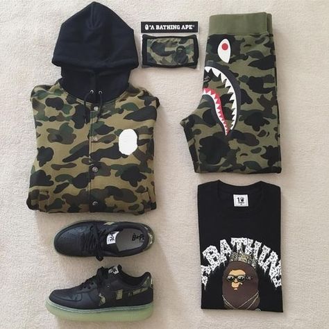 a bathing ape #bathingape #ShopStyle #NYFW #WearToWork #WeekendLook Hypebeast Outfits, Bape Outfits, Hype Clothing, Swag Outfits Men, Street Style Outfits Men, A Bathing Ape, Designer Clothes For Men, Mens Fashion Trends, Swag Outfits