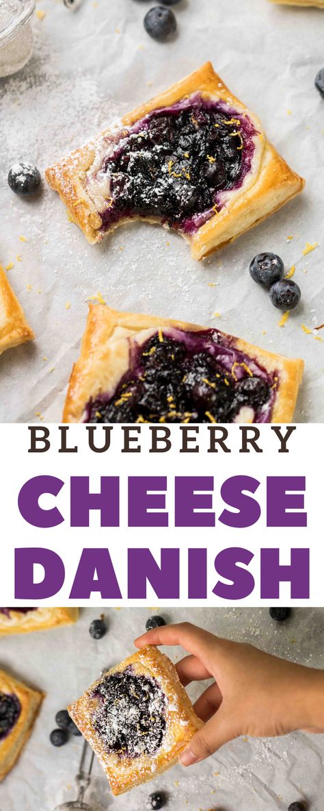 This blueberry cheese danish is made using puff pastry for a quick and easy breakfast pastry recipe. Cheese Danish With Puff Pastry, Easy Breakfast Pastry, Danish With Puff Pastry, Danish Recipe Puff Pastry, Blueberry Cheese Danish, Selling Baked Goods, Easy Cheese Danish, Breakfast Pastry Recipes, Using Puff Pastry