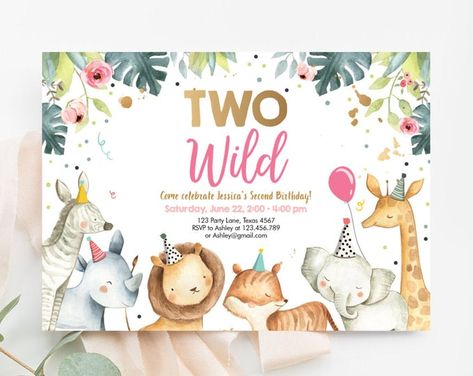 Printable Invitations and Party Decor by DesignMyPartyStudio Animals Birthday Invitation, Animals Birthday Party, Safari Invitations, Safari Animals Birthday, Wild Birthday Party, Animal Birthday Invitation, Animal Party Theme, Two Wild, Animals Birthday