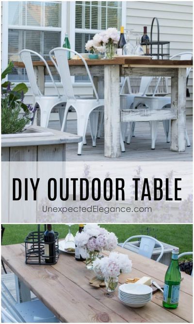 Looking for an expensive and sturdy outdoor table? Get a step-by-step tutorial for making an EASY, DIY outdoor table that won't break the bank! #diytable #outdoortables #outdoorliving Outdoor Farm Table, Diy Home Decor For Apartments, Diy Outdoor Table, Diy Outdoor Decor, Diy Holz, Farm Table, Diy Table, Outdoor Tables, Outdoor Dining Table