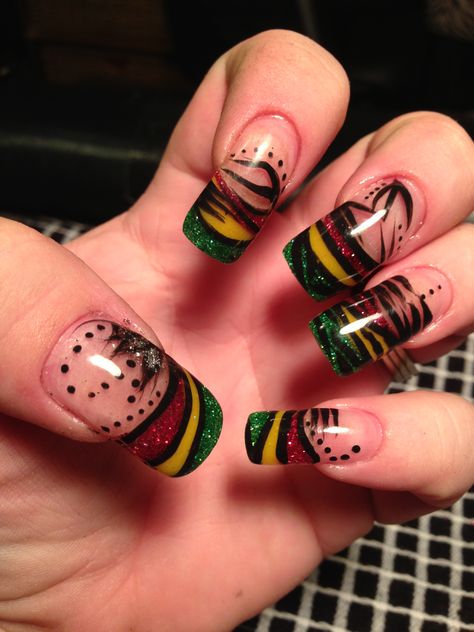 My Rasta Nails with hand painted nail art design Jamaica Nails, Rasta Nails, Flag Nails, Chevron Nails, Plaid Nails, Painted Nail Art, Vacation Nails, Toe Nail Designs, Toe Nail Art