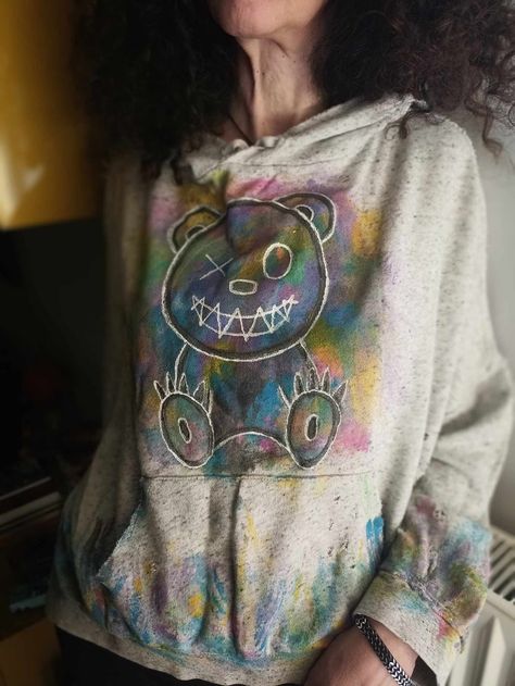 Hand-painted hoodie ABSTRACT TEDDY BEAR Painted Hoodie, Painting Hoodie, Acrylic Paintings, Fabric Softener, Etsy Accessories, Greece, Art Pieces, Teddy Bear, Paintings