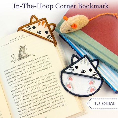 Corner Bookmark (In-the-Hoop) Diy Embroidery Thread, Brain Storming, Quilting 101, Corner Bookmark, Freestanding Lace Embroidery, Corner Bookmarks, Urban Threads, Book Sleeve, Cat People