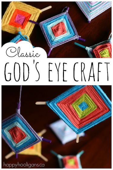 Kids can make this classic God's Eye craft with scraps of colourful yarn and 2 sticks. Great activity for strengthening fine motor skills and co-ordination! - Happy Hooligans God's Eye Craft, Yarn Art Projects, Snail Craft, Easy Yarn Crafts, Happy Hooligans, Weaving For Kids, God's Eye, Yarn Craft, Vbs Crafts