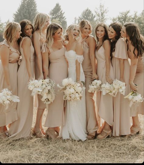 Tan Bridesmaids, Cream Bridesmaids, Cream Bridesmaid Dresses, Wedding Cricut, Beige Bridesmaids, Photography List, Taupe Wedding, Neutral Bridesmaid Dresses, Tan Wedding