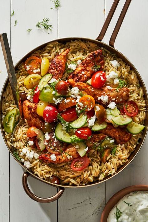 Orzo Skillet, Shawarma Chicken, Chicken And Orzo, Chicken Tenderloin, Chicken Tenderloin Recipes, Chicken Orzo, Tenderloin Recipes, One Pot Chicken, Chicken Shawarma