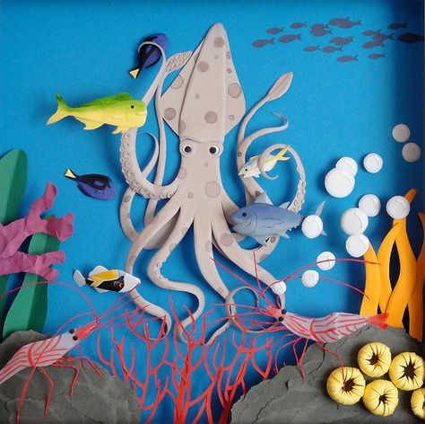 incredible commissioned work...I've always said that my child's nursery would be under-the-sea themed. Octopus Birthday, Ocean Vbs, Art Octopus, Ocean Theme Classroom, Model Magic, Underwater Theme, 3d Paper Art, Eco Architecture, Sea Decor