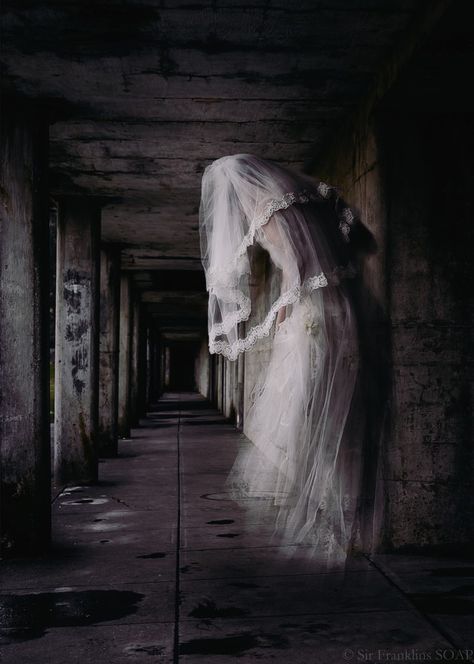 Creepy Hallway, Scary Bride, Ghost Core, Types Of Ghosts, Horror Ideas, Ghost Aesthetic, Jungle Photography, Ghost Bride, Creepy Ghost