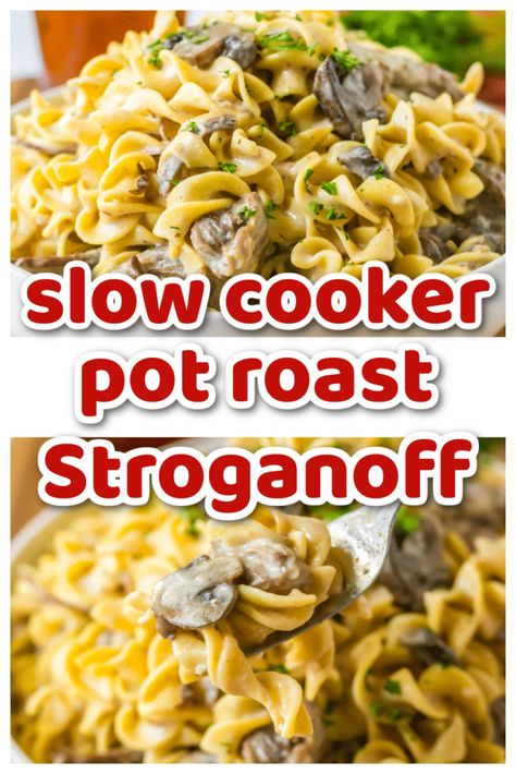 Slow Cooker Pot Roast Stroganoff - Life With The Crust Cut Off Pot Roast Stroganoff, Roast Stroganoff, Roast Beef Noodles, Crockpot Stroganoff, Stroganoff Crockpot, Crock Pot Stroganoff, Beef And Noodles Crockpot, Crock Pot Chuck Roast, Roast Crockpot