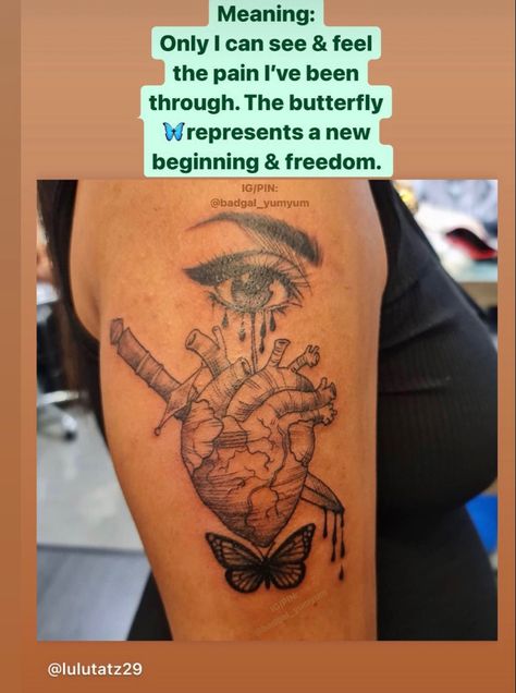 Only I can see and feel the pain I’ve been through. The butterfly represents a new beginning and freedom Heart Eyes Drawing, Zipper Tattoo, Buda Tattoo, Heartbeat Tattoo, Butterfly Tattoos For Women, Forarm Tattoos, Heart Tattoos, Tattoos For Black Skin, Eyes Drawing