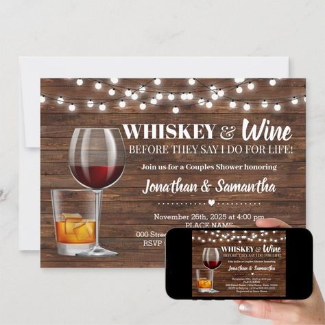 Rustic whiskey & wine before I do couples shower Invitation  Zazzle Wine Wedding Shower, Fireman Wedding, Wine Bridal Shower Invitations, Country Bridal Shower Invitations, Whiskey Wedding, Couples Shower Invitation, Bridal Shower Wine, Country Bridal Shower, Couples Bridal Shower