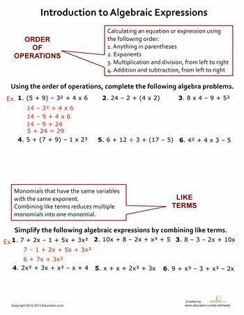 Worksheets: Introduction to Algebraic Expressions Mathematics Classroom, Ged Math, Algebra Problems, Math Expressions, Combining Like Terms, Math Graphic Organizers, Distributive Property, Math Centers Middle School, Algebraic Thinking