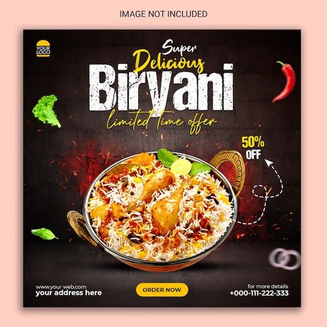 PSD biryani social media banner template... | Premium Psd #Freepik #psd #promotion-template #offer-template #promotion-post #sale-banner Biryani Social Media Post, Ads Design, Banner Ads Design, Sale Banner, Social Media Banner, Biryani, Banner Ads, Banner Template, Media Post