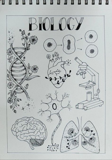 Science Drawings Sketches Easy, Biology Drawing Aesthetic, Biology Aesthetic Art Easy, Biology Related Drawings, Biology Drawing Ideas Easy, Biology Drawing Art, Medicine Drawing Ideas, Science Drawings Easy, Biology Cover Page Design Aesthetic Easy