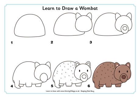 Learn to draw a wombat Animal Printables, Draw Animals, Australia Animals, Basic Drawing, Australian Animals, Step Drawing, Love Drawings, Animal Crafts, Aboriginal Art