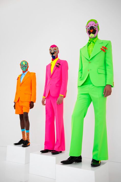 Dirk Van Saene, Neon Party Outfits, Black Formal Shoes, Official Dresses, Walter Van Beirendonck, Neon Outfits, Caricature Artist, Future Clothes, Neon Fashion