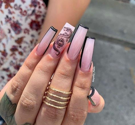 Kylie Nails, Dragon Nails, Halloween Acrylic Nails, Diy Acrylic Nails, Edgy Nails, Simple Acrylic Nails, Exotic Nails, Long Acrylic Nails Coffin, Black Nail