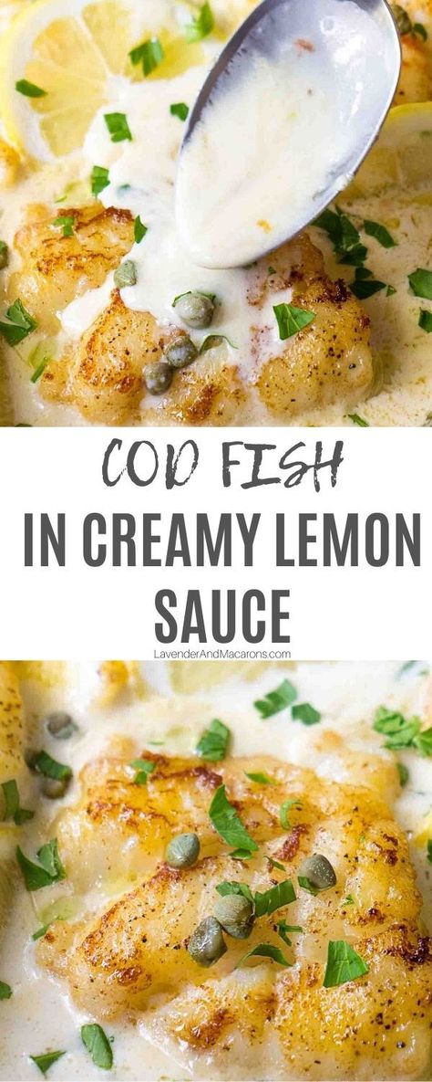 Cod Piccata, Best Fish Recipe Ever, Cod Fillet Recipes, Seared Cod, Creamy Lemon Sauce, Cod Dishes, Lemon Fish, Cod Fish Recipes, Fish Dinner Recipes