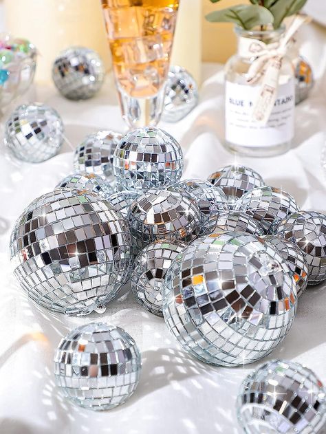 Silver  Collar  Plastic   Embellished   Event & Party Supplies Disco Ball 21st Birthday, Disco Ball Hanging, Mini Disco Ball, Disco Theme Party, Disco Decorations, 21st Bday Ideas, Party Backdrops, Backdrop Birthday, Disco Theme