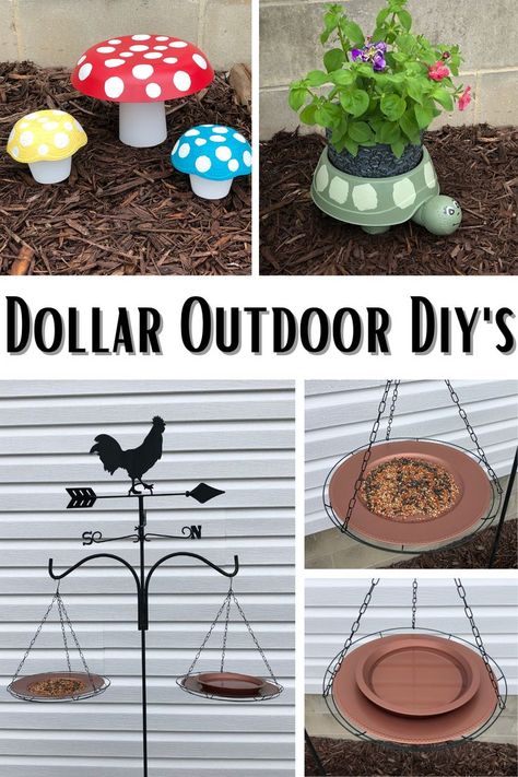 Dollar Garden or Patio Decor Diys. Dollar Tree Lawn Decor, Dollar Tree Patio Ideas, Dollar Store Porch Decor, Dollar Tree Diy Patio Decor, Dollar Tree Crafts Outdoor, Dollar Tree Outdoor Decor Patio, Diy Flower Garden Decor, Diy Yard Decor Cheap, Dollar Tree Yard Ideas