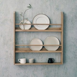 Wall Mount Plate Rack, Wooden Plate Rack, Plate Rack Wall, Diy Plate Rack, Tre Kunst, Oak Wall Shelves, Plate Shelves, Mad About The House, Plate Storage