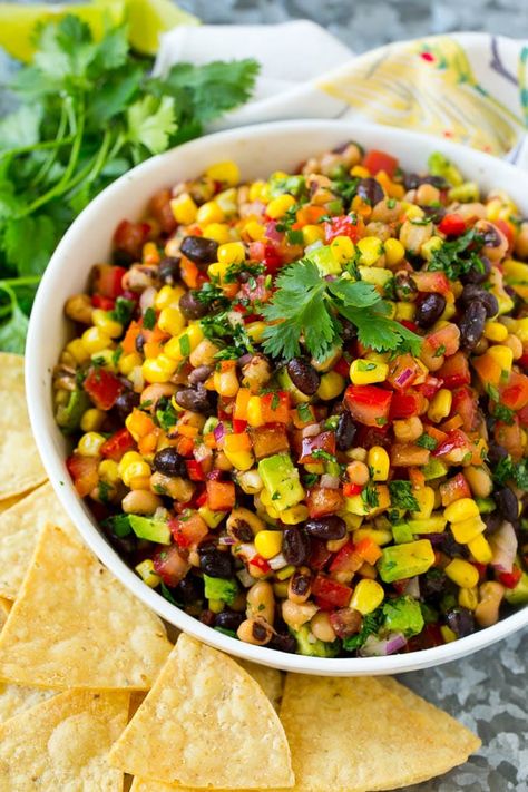 Cowboy Caviar Recipe | Bean Salad Recipe | Bean Dip Recipe | Corn and Bean Dip #beans #corn #dip #appetizer #glutenfree #dinneratthezoo Cowboy Caviar Dip, Salty Side Dish, Caviar Recipes, Homemade Tortilla Chips, Cowboy Caviar, Pea Salad, Clam Recipes, Dip Recipes Easy, Famous Recipe