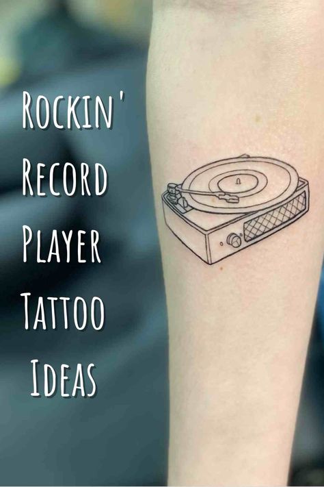 Music Record Tattoo, Record Player Tattoo Simple, Vinyl Record Tattoo Ideas, Vinyl Tattoo Record, Record Tattoo Vinyl, Vinyl Record Tattoo, Simple Music Tattoo, Record Tattoo, Music Tattoo Ideas