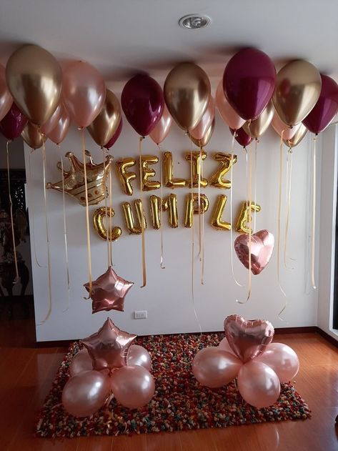 Balon Decoration Ideas, Ideas Cumpleaños Mujer, Ideas Para Cumpleaños Mujer, Small Birthday Decorations Simple, Simple Birthday Decoration At Home Ideas, Birthday Decoration Ideas At Home Simple, 23rd Birthday Decorations, Surprise Birthday Decorations, Birthday Decorations At Home