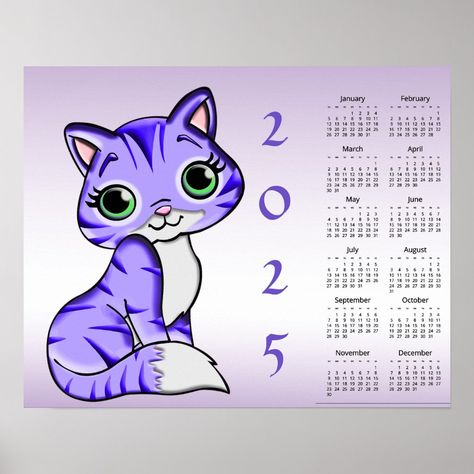 Cute Pet Purple Kitty Cat 2025 Calendar Poster Cat 2025, Cat Calendar, Calendar Poster, 2025 Calendar, Cute Pet, Kitty Cat, Please Do, Cute Animals, Kitty