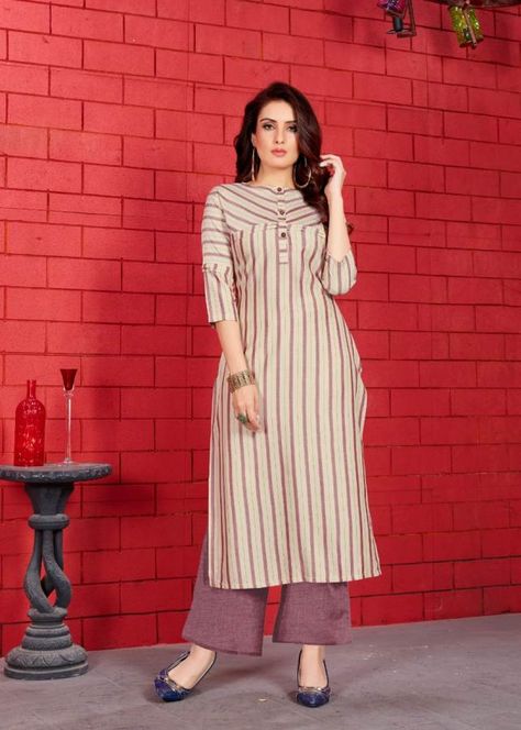 Stripped Kurti Designs Latest, Strip Kurti Designs Latest, Strips Kurti Design, Striped Kurti Design, Indian Kurti Designs, Stylish Kurtis Design, Kurti Sleeves Design, Rayon Kurti, New Kurti Designs