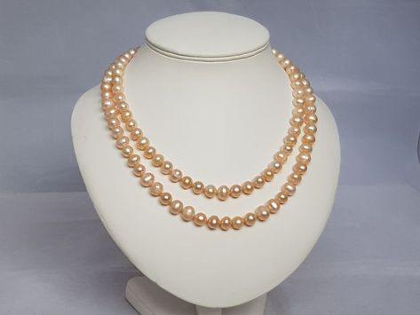 double strand handknotted freshwater cultured vintage peach pearls necklace purchase at www.atouchofgems.co.uk Pearls Necklace, Make And Sell, Pearl Jewelry, Pearl Necklace, Beaded Necklace, Quick Saves