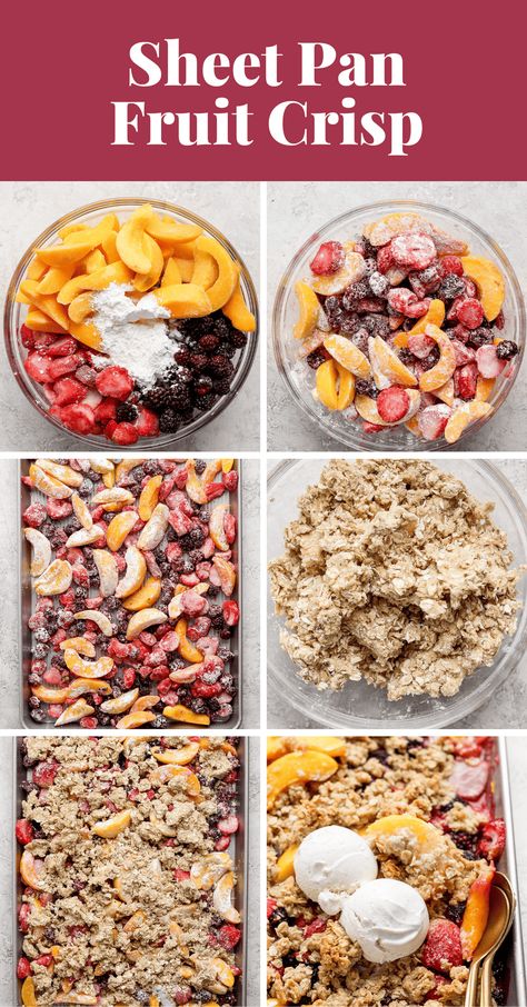 Sheet Pan Fruit Crisp - Fit Foodie Finds Crisp Desserts, Overnight Oatmeal Recipes, Fit Foodie Finds, Fruit Crumble, Fruit Crisp, Fit Foodie, Baked Fruit, Types Of Fruit, Crumble Topping