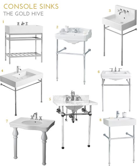 A Console Sink Collection — The Gold Hive Console Sinks Bathroom, Unique Powder Room Sinks, Compact Sink Bathroom, Vintage Console Sink, Sinks For Small Bathrooms, Console Sink Bathroom, Console Bathroom Sink, Powder Room Sink, Bathroom Console