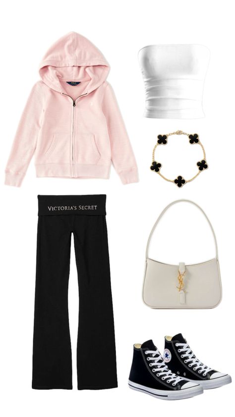 outfit pink hoodie, victoria secret yoga pants, white top, white bag, cute bracelet Vs Yoga Pants Outfit, Victoria Secret Leggings Outfit, Victoria Secret Outfits Casual, Victoria Secret Yoga Pants Outfit, Victoria Secret Pink Outfits, Victoria Secret Yoga, White Yoga Pants, Yoga Trousers, Pink Hoodie Victoria Secret