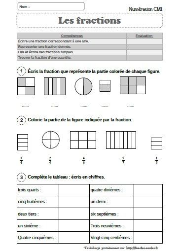 Évaluation mathématiques : Les fractions simples -CM1-CM2 Math Fractions Worksheets, Fractions Decimals, Cycle 3, Fractions Worksheets, Unschooling, Math Fractions, Number Sense, Learning Math, Math Worksheets