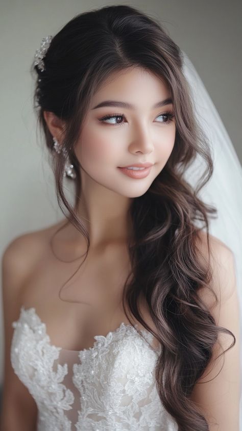 💝 Dreamy Half Up Curls wedding hairstyles half up half down bangs Inspiration Asian Bridal Hairstyles, Curls Wedding Hairstyles, Half Up Half Down Bangs, Korean Bridal Hair, Asian Wedding Hair, Medium Length With Bangs, Bangs Inspiration, Asian Bridal Hair, Half Up Curls