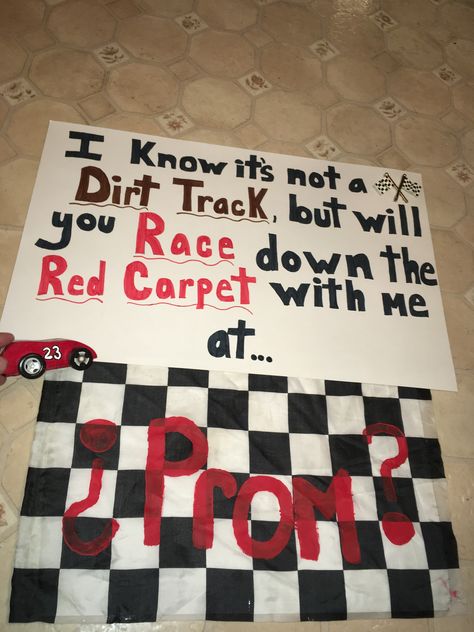 Dirt Kart Racing Promposal Racing Promposal, Track Relationship, Track Couples, Sadie Hawkins Proposals, Girl Ask Guy, Asking To Homecoming, Creative Prom Proposal Ideas, Sadies Proposal, Sadies Dance