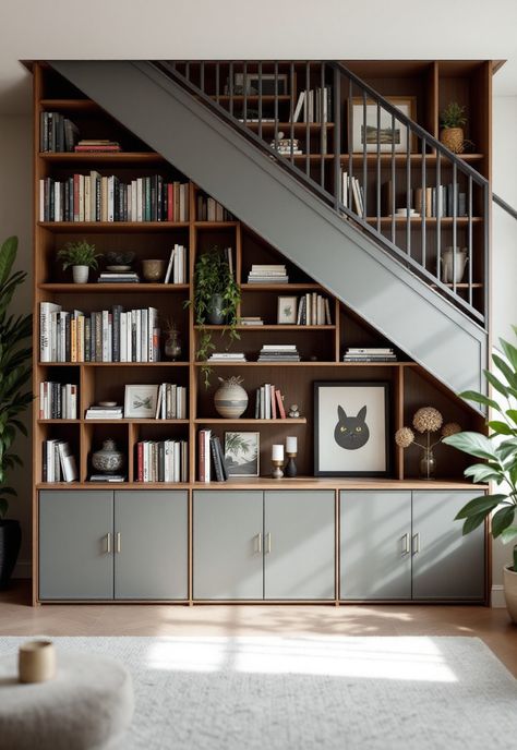 Staircase Storage Under Stairs Bookcase In Stairs, Under Stair Bookshelves, Bookshelves Under Stairs, Storage Under Stairs Ideas, Staircase Storage Under Stairs, Ideas Under The Stairs, Shoe Storage Under Stairs, Storage Under Stairs, Shelves Under Stairs