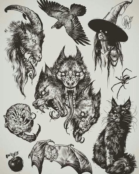 Demonic Tattoos, Halloween Sketches, Flash Art Tattoos, Kunst Tattoos, Tattoo Zeichnungen, Creepy Tattoos, Spooky Tattoos, Geniale Tattoos, Halloween Tattoo