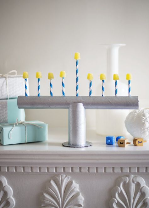 Make a Recycled Cardboard Menorah this Hanukkah! — super make it Lemonade Stand Sign, Hanukkah Recipes, Newspaper Gift, Hanukkah Crafts, Paper Towel Tubes, Birthday Garland, West Elm Kids, Easy Birthday, Recycled Cardboard