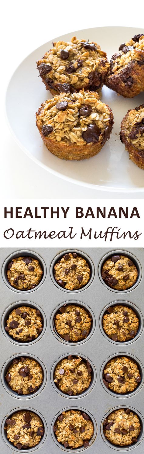 Healthy Banana Chocolate Chip Oatmeal Muffins. A freezer friendly breakfast or snack option! | chefsavvy.com #recipe #healthy #banana #oatmeal #muffins #breakfast Banana Energy Muffins, Oatmeal Snacks For Kids, Energy Muffins, Chocolate Chip Oatmeal Muffins, Banana Oatmeal Muffins Healthy, Oatmeal Chocolate Chip Muffins, Banana Oatmeal Muffins, Vegan Muffins, Chicken Lasagna