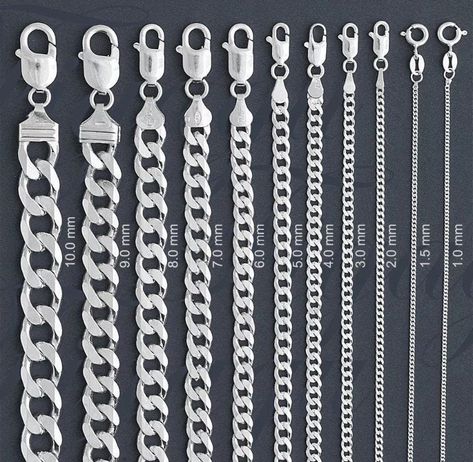 Description: -These Chains are Italian Factory made from Genuine .925 Sterling Silver,  -Guaranteed Genuine .925 Sterling Silver, Not Filled, Hollow, or Plated. -The Quality of these Chains are Excellent and Made to Last. Length ranges from 16 to 30 inches (depending on selection) ￼ Size (mm) ranges from 2mmto 10.2 (depending on selection) About us: -We've Been Jewelry Wholesalers for 25 Years! -Have any Questions? Please send an Etsy message. WE ARE ALWAYS HAPPY TO HELP!! -Free Domestic Shippin Mens Rings Fashion, Silver Chain For Men, Mens Bracelet Silver, Silver Bead Necklace, Jewelry Accessories Ideas, Silver Chain Style, Silver Chains, Silver Anklets, Mens Accessories Jewelry