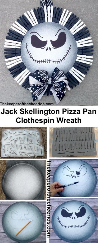 Wreath Pizza, Jack Skellington Wreath, Pizza Halloween, Clothespin Wreaths, Nightmare Before Christmas Wreath, Clothespin Wreath, Halloween Camping, Halloween Decor Diy, Craft Halloween