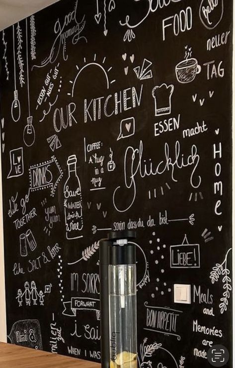 Restaurant Chalkboard Ideas, Blackboard Lettering, Bistro Interior, Farm Style Kitchen, Chalkboard Wall Art, Charcoal Walls, Blackboard Art, Chalkboard Drawings, Chalkboard Wall