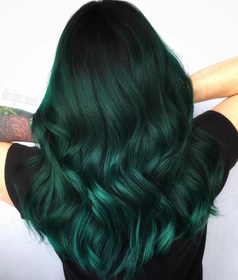 🦚Deep Emerald Green🦚 Super silky Juniper Green waves by @bridget.house #lunartides #greenhair #greenhairdontcare #hairgoals Phoenix River, Dark Green Hair Dye, Dark Hair Dye, Green Hair Color, Emerald Green Hair, Emerald Hair, Dark Green Hair, Green Hair Dye, Juniper Green