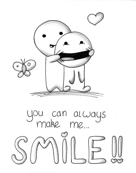 You make me smile :) Skitse Bog, Easy Pencil Drawings, Cute Drawings Of Love, Smile Drawing, Art Du Croquis, Doodle Quotes, Kartu Valentine, Funny Comic, Pola Kartu