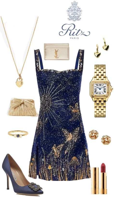 Navy Gown, Gown Gold, Golden Birthday, Office Outfit, Formal Outfits, Cute Clothing, Outfits Dresses, Gold Accessories, Pretty Clothes